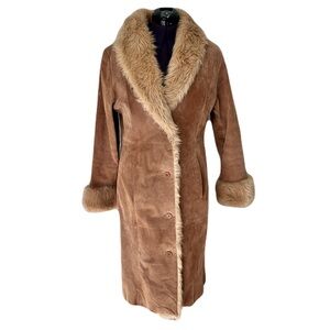 Vintage Wilsons Leather Tan Suede, Faux Fur Trimmed Mid-Length Coat, Size M